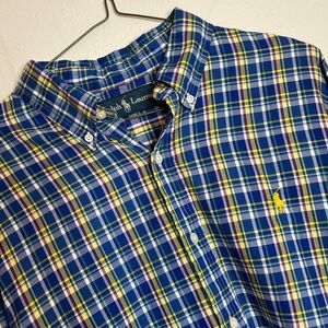 Ralph Lauren Large Blue and Yellow Casual Button Down Long Sleeve Shirt